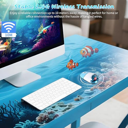 Wireless Mouse -Cute Clear Aqua Design, Water Mouse with Optical Precision, Silent Clicks, Lightweight & Floating Animal Transparent Retro Style for Home Office, Great for Kids & Adult(Fish-Blue) - color: Goldfish - Blue