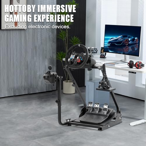 Hottoby Racing Steering Wheel Stand Foldable & Dual Shift Levers Fit for Logitech G25 G27 G29 G920 G923, for Thrustmaster T150 T248 T300 Multi-level Easy Storage & Install Cockpit,No Wheel & Pedals