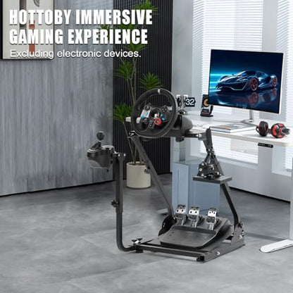 Hottoby Racing Steering Wheel Stand Foldable & Dual Shift Levers Fit for Logitech G25 G27 G29 G920 G923, for Thrustmaster T150 T248 T300 Multi-level Easy Storage & Install Cockpit,No Wheel & Pedals