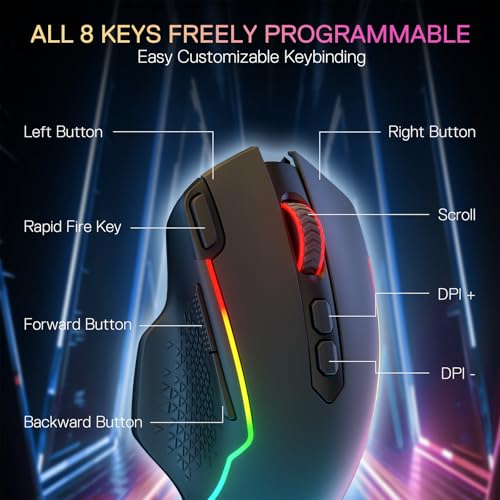 Redragon M810 MAX Wireless RGB Gaming Mouse 12000 DPI Remapping Keys | Cable-Free 0 Delay, Smooth Precise Tracking, Rapid-Fire Macro Keybinds, Vibing Backlight, Ergonomic Grip Body Comfort - color: Black, style: M810 PRO MAX