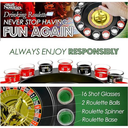Shot Glass Roulette Drinking Game – 16-Piece Red/Black Set with 2 Metal Balls, Fun Adult Party Game for White Elephant, Game Nights, and Gifts - size: 16PCS Set