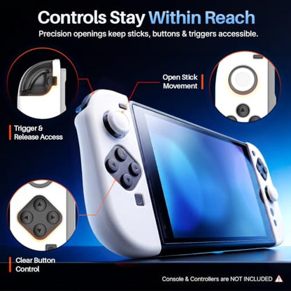 TNP JoyCon Cover for Nintendo Switch 2, Silicone Controller Case, White | 2-Piece Anti-Slip Skin Set for Left and Right Joy-Con 2 Controllers with Matching Thumb Grip Caps; Controllers Not Included - color: White