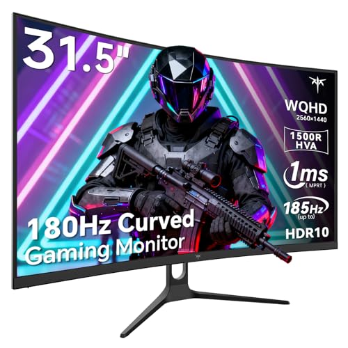 KTC 32 Inch Curved Gaming Monitor, 2K 180Hz (OC 185Hz) 1500R Monitor, H32S5 | QHD 1440P PC Computer Monitor, 1ms with Adaptive Sync, DisplayPort/HDMI/USB, VESA Wall Mount, Tilt Adjustable - color: Black, size: 31.5"