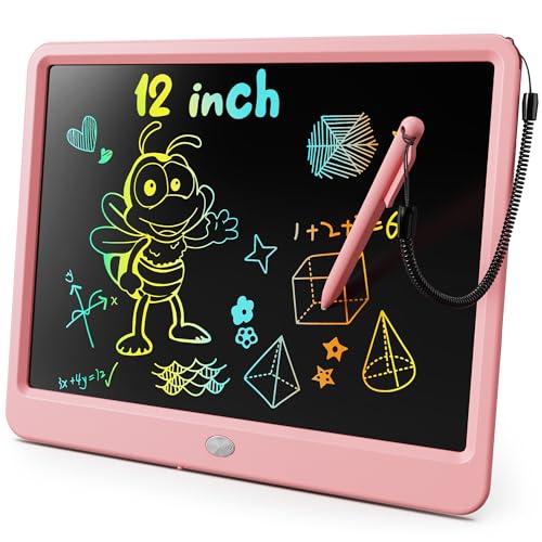KOKODI LCD Writing Tablet, 12 Inch Colorful Toddler Doodle Board Drawing Tablet, Erasable Reusable Electronic Drawing Pads, Educational and Learning Toy for 3-6 Years Old Boy and Girls(Pink) - color: Pink, size: 12in