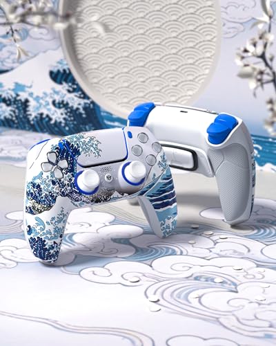 HEXGAMING ULTIMATE Wireless Controller Compatible with ps5, Waves | Hall Effect Joysticks, Mouse-Click Triggers & Bumpers, 4 Remappable Back Buttons, 8 Swappable Sticks, FPS Gaming - color: Waves