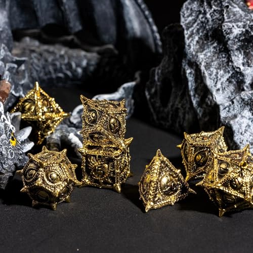Metal Dice Set D&D Dragon Eye Metal DND Dice Set for Tabletop Games | Leather Storage Bag, DM Gift, for Dungeons and Dragons Role Playing Games - color: Dragon-black Gold