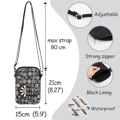 MNIGIU Funny Dart Gift For Dart Player In My Darts Era Crossbody Bag Dartboard Paint Shoulder Bag Dart Game Queen Gift - color: In My Darts Era Black
