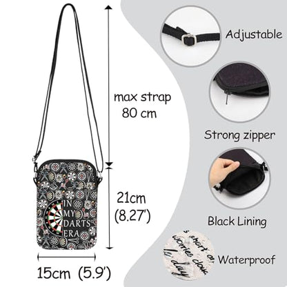 MNIGIU Funny Dart Gift For Dart Player In My Darts Era Crossbody Bag Dartboard Paint Shoulder Bag Dart Game Queen Gift - color: In My Darts Era Black