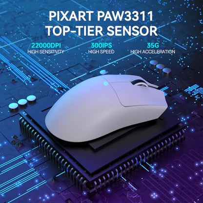 ATTACK SHARK X11 Wireless Gaming Mouse, PAW3311 Sensor, Lightweight, RGB Charging Dock, 22,000 DPI, Tri-Mode Connectivity, 5 Programmable Buttons - White - color: White, size: Mouse only
