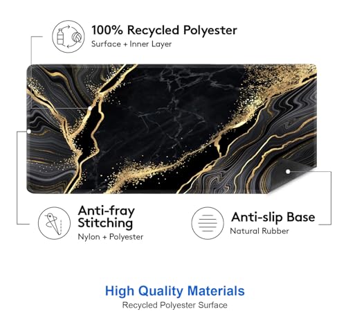 IMAYONDIA Black and Gold Marble Desk Mat(35.4x15.7 in), Extended Computer Large Gaming Mouse Pad Mousepad for Desks, Anti Slip Rubber Base Desk Pad for Office Home Laptop Desktop Mat - color: Black and Gold Marble