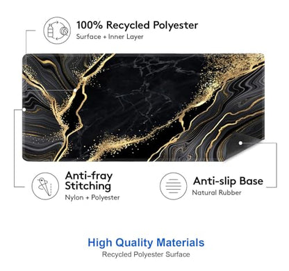 IMAYONDIA Black and Gold Marble Desk Mat(35.4x15.7 in), Extended Computer Large Gaming Mouse Pad Mousepad for Desks, Anti Slip Rubber Base Desk Pad for Office Home Laptop Desktop Mat - color: Black and Gold Marble