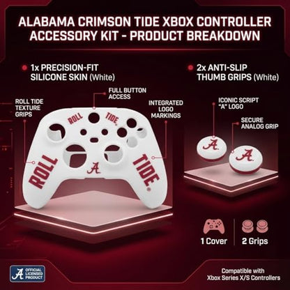Silicone Gaming Cover Compatible with Xbox Controller - Officially Licensed University of Alabama Crimson Tide Away Design - color: Away-A2
