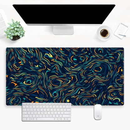 Abstract Swirl Desk Mat, XXL Large Gaming Mouse Pad | Vibrant fluid line art desk pad with smooth cloth surface and non-slip rubber base. Perfect for gaming and office. - color: Colorful Abstract Art