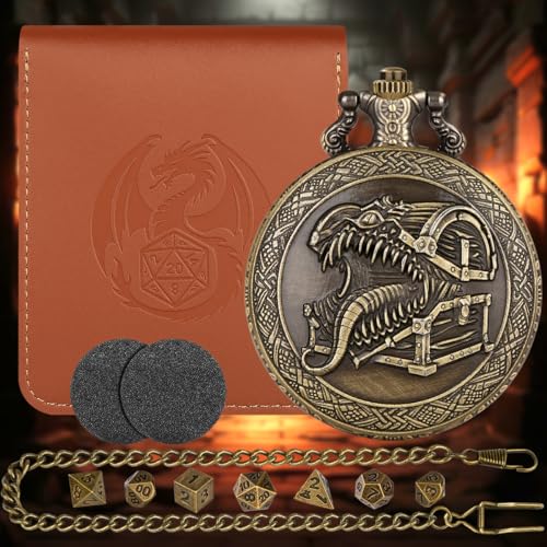 Bronze DND Mimic Monster Dice Set, DND DM Accessories, Metal Mini Dice Gift | Steampunk Mini DND Dice Set, DND Starter Set, Leather Dragon Dice Bag, TRPG Accessories, Fantasy Gifts for D&D Fans Player - color: Mimic Monster Dice Set