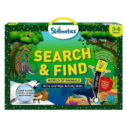 Skillmatics Search and Find Animals Educational Game - Reusable Preschool Learning Activities, Perfect for Toddlers & Kids Who Love Toys, Art & Crafts, Builds Vocabulary, Gifts for Ages 3, 4, 5, 6 - style: Search & Find Animals