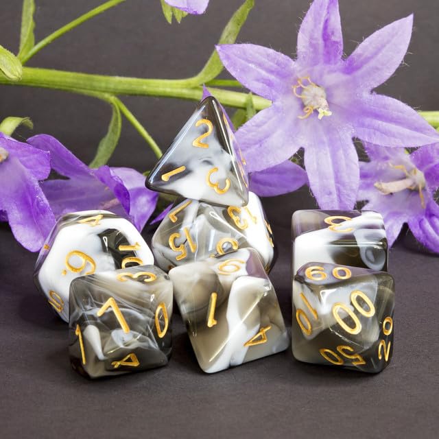 Sage’s Portal Stones DND Dice Set Acrylic Opaque 7-PC Polyhedral DND Dice Set for Dungeons and Dragons D&D Sage’s Cantrips RPG Tabletop TTRPG (White/Mica) - color: White/Mica