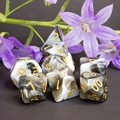 Sage’s Portal Stones DND Dice Set Acrylic Opaque 7-PC Polyhedral DND Dice Set for Dungeons and Dragons D&D Sage’s Cantrips RPG Tabletop TTRPG (White/Mica) - color: White/Mica