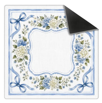 Coquette Blue Bow Hydrangea Mahjong Mat 31.5x31.5 Inch | Grandmillennial Blue and White Hydrangea Non-Slip Noise Reduction Mah Jong Table Mat Cover Gifts for Mahjong Lovers Dominoes - color: Brogan Bougainvillea