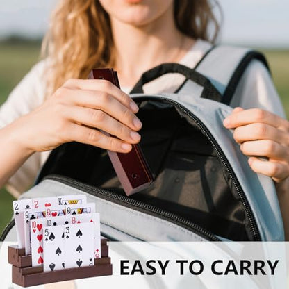 Card Holders for Playing Cards Set of 1 | Wooden Curved Playing Card Holder with Magnetic Suction Placed Up and Down, Left and Right, 13×1.6×1.2 Inch for Poker