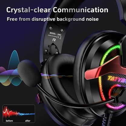 Tatybo PC Gaming Headset with Mic for PS5 PS4 Xbox, USB Headset with 7.1 Surround Sound, Wired 3.5mm Headphones, RGB