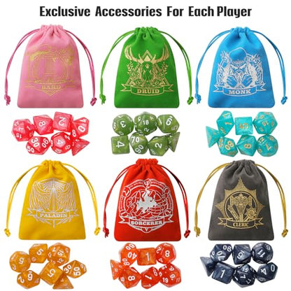 Grajar D&D Dice Set with Characters Pattern Dice Pouches, 42 Pcs polyhedral dice Set, PU Leather and Velvet dice Tray for Dungeons and Dragons D&D RPG MTG Table Games Nebula - style: Role 2 - Rebula