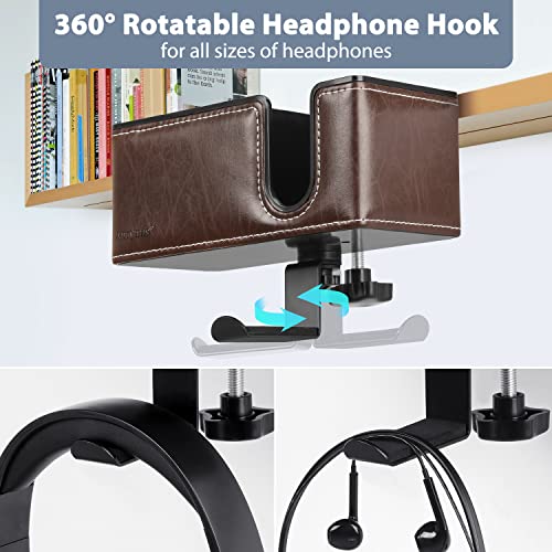 Desk Cup Holder Clip on Pen Holder Headphone Hanger Headset Stand Rotatable Clamp Hook Under Desk (Brown) - color: Brown