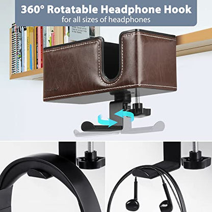 Desk Cup Holder Clip on Pen Holder Headphone Hanger Headset Stand Rotatable Clamp Hook Under Desk (Brown) - color: Brown