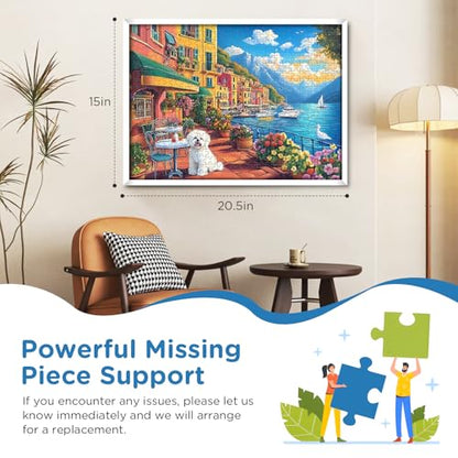 Jigsaw Puzzles 500 Pieces for Adults, Bichon Frise Flower Seagull Puzzles 500 Pieces for Adults Seniors, Dust-Free Landscape Adult Jigsaw Puzzle, Challenging Puzzle Great Gift for Friends - style: Landscape