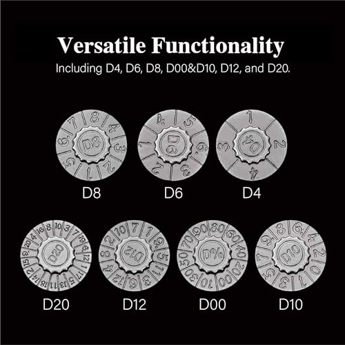 Foldable Spinner Metal DND Dice Set – Compact Elegant Design with D4, D6, D8, D10, D12, D20, D% for TTRPG - color: Ancient Nickel