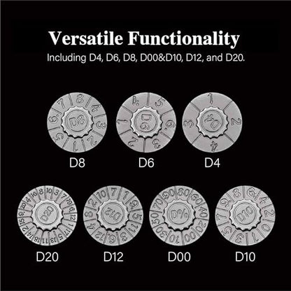 Foldable Spinner Metal DND Dice Set – Compact Elegant Design with D4, D6, D8, D10, D12, D20, D% for TTRPG - color: Ancient Nickel