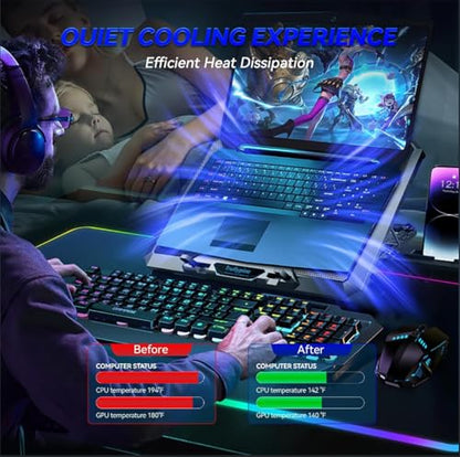 Laptop Cooling pad for Razer Blade 15” Early 2019 - Advanced Gaming laptops, Laptop Cooler with 8 Fans, Adjustable Speed, 5-Level Height Adjustment, Mute Silent,Built-in Phone Stand