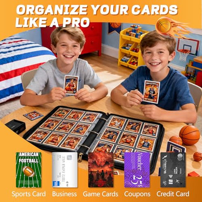 Basketball Card Binder with Sleeves, 9-Pocket Portable Card Protectors Album Holder Book with Zipper, Fits 900 Cards with 50 Removable Sleeves, Basketball Cards Display Storage Carrying Case -XS01 - color: Lanqiu-XS01-900 cards