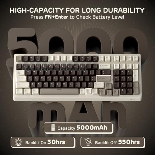 RK ROYAL KLUDGE F99 Wireless Mechanical Keyboard with Numper Pad, Tri-Mode Hot Swappable 95%100 Keys Gaming Keyboard BT/2.4G/USB-C, Pro Software, 5000mAh Battery, Customed Tactile Switches - color: Mocha Brown, size: Tactile Beige Switch
