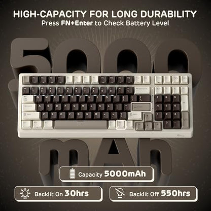RK ROYAL KLUDGE F99 Wireless Mechanical Keyboard, Gasket Structure | 95% 100 Keys Hot Swappable RGB Gaming Keyboard, Tri-Mode BT/2.4GHz/USB-C, Pre-lubed Custom Switches, for PC/Xbox/PS4/PS5 - color: Mocha Brown, size: Linear Cream Switch