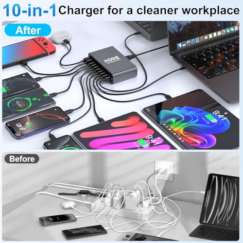 800W USB C Charger, 140W GaN Charger, 10-Port 100W/65W Fast Charging Station Compatible with MacBook Pro 16, HP, ASUS Laptops, iPad, iPhone 16 Pro Max/15, Samsung Galaxy S24/S23, Steam Deck and More
