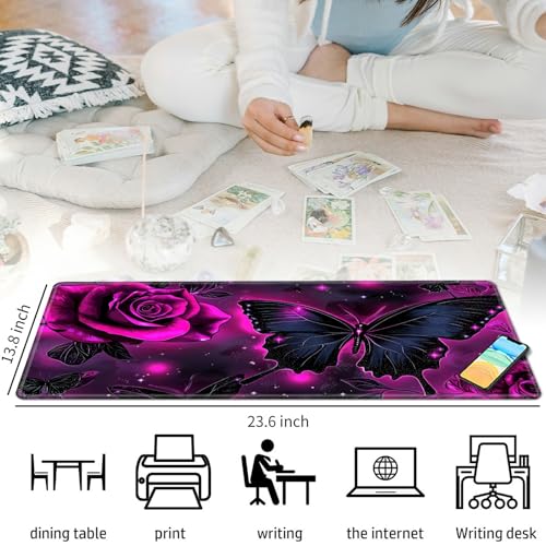 Purple Rose and Butterfly for MTG & TCG Playmat Mouse Pad,BFDHGQZC 24" x 14" Game Mat for MTG/RPG/CCG Trading Card Game Playmats Table Mat Perfect for Card Games Video Games Computer Office - color: Purple Rose and Butterfly
