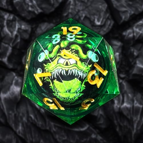 HAOMEJA D20 D&D Beholder Monster Resin Dice, DND 1 Pcs Giant 35mm Dice, Sharp Edges Dice Set Apply to Dungeons and Dragons Role Playing Games Dice (35 Be & Green) - color: A Be & Green