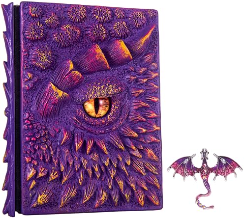 3D Dragon Eye Embossed Journal,Resin Engraving Notebook,Dnd notebook for Dragon Lovers ，Blank Paper,Hardcover Travel Notepad for Writing,Sketchbook,Collection,Gift,Decoration A4 and A5 Size (A5-Purple - color: A5-Purple with brooch