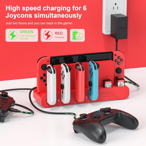 Switch Charging Dock - Mario Red Edition & Switch Model Joycon, Charges up to 6 Joycons with Game Card Storage Stand - color: Mario Red Edition