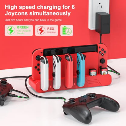 Switch Charging Dock - Mario Red Edition & Switch Model Joycon, Charges up to 6 Joycons with Game Card Storage Stand - color: Mario Red Edition