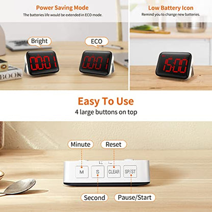 VOCOO Magnetic Kitchen Timer for Cooking with Count Up Countdown, Digital Timer Battery Powered with Large Display, 2 Brightness and Volume Levels for Classroom, Teacher, Kids (Red) - color: Dark Red