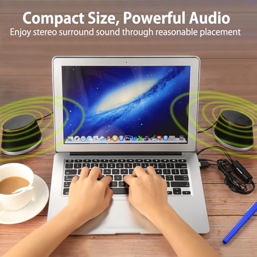 Sanyun SW102 Computer Speakers, 5Wx2, Deep Bass from Compact Cabinet, Stereo 2.0 USB Powered 3.5mm Aux Multimedia Speakers, Built-in Passive Bass Radiators, PC Laptop Desktop Speakers, Black - color: Black