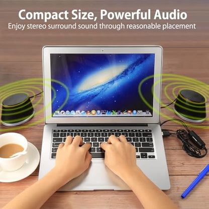 Sanyun SW102 Computer Speakers, 5Wx2, Deep Bass from Compact Cabinet, Stereo 2.0 USB Powered 3.5mm Aux Multimedia Speakers, Built-in Passive Bass Radiators, PC Laptop Desktop Speakers, Black - color: Black