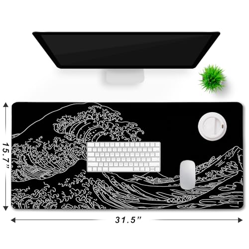 TEDNETGO Extra Large Mouse Pad, Gaming Mouse Pad, Waterproof Extra Large Mousepad with Stitched Edges, Non-Slip Base Keyboard Pad for Gamer, Office & Home, 31.5 x 15.8, Sea Wave - color: Sea Wave, size: 31.5L x 15.7W inches