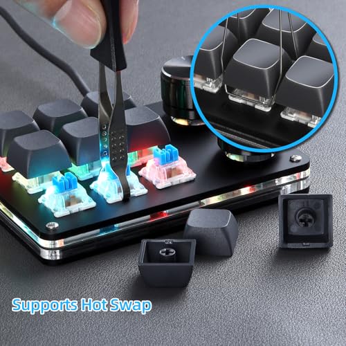 Koolertron Macro Programmable Keypad, One Handed Programmable Mechanical Keyboard, RGB Blue Switch Hot Swappable, 9 Keys 2 Knob Backlit Keypad for Working and Gaming, Black - size: 9-key (2 Knob)