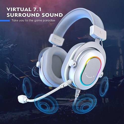 FIFINE H6W USB Gaming Headset,Wired Headphones with Mic for PC/Laptop/PS5 | Tuned 50mm Drivers, 7.1 Surround Sound, 3 EQ Modes, Soft Earmuff, Vibrant RGB, Handy In-line Control, for gaming/streaming - color: White