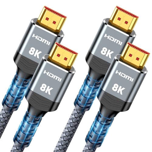 Highwings 8K HDMI Cable 2.1 10FT/3M 2-Pack, 48Gbps High Speed HDMI Cord-Nylon Braided 8K60Hz 4K120Hz 4K144Hz 3D eARC HDR10 4:4:4 HDCP 2.2&2.3 QMS DSC VRR, Compatible for Laptop, Monitor, Roku TV,HDTV - color: Grey, size: 10 feet