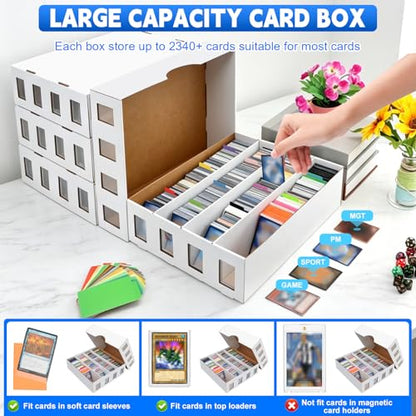 8 Pack Trading Card Storage Box 25000+ Count Cards Storage Box with 48 Card Divider White Sports Card Boxes Bulk Card Cases Cardboard Card Collection Trading Card Boxes for Basketball MTG TCG Cards - size: 8 Set-2