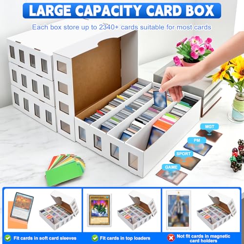 6 Pack Trading Card Storage Box 18800+ Count Cards Storage Box with 48 Card Divider White Sports Card Boxes Bulk Card Cases Cardboard Card Collection Trading Card Boxes for Basketball MTG TCG Cards - size: 6 Set-2