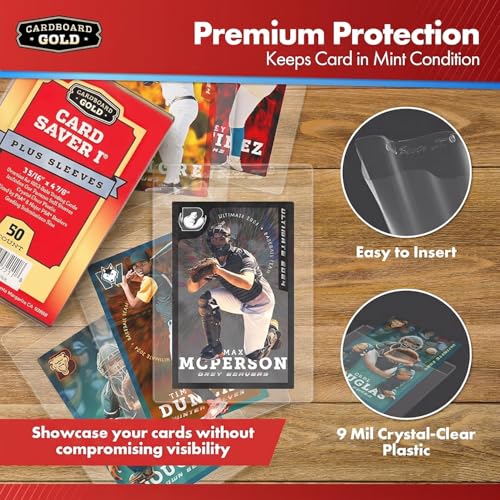 Cardboard Gold Card Saver 1 w/Sleeves - Semi Rigid Holders - 200 Count | PSA BGS SGC Grading Submissions, Acid-Free Polypropylene Protectors, Includes Bonus Sleeves, Binder Storage Compatible - size: 200 Card Savers, style: With Sleeves